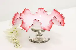 Victorian Antique Cranberry Glass Bride Basket Silver Stand #47713