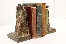 Pair of Vintage Bronze Finish Pilgrim Couple Bookends, Armor #47062