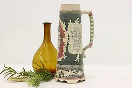 German Antique Folk Art Painted Ceramic Large Beer Stein #45873