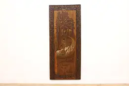 Folk Art Antique Burnt Wood Pyrography & Carved Panel, Sheep #47741