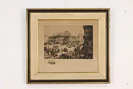 London Stock Exchange Antique Original Engraving Signed 20" #49037