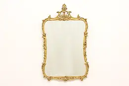 French Vintage Carved & Painted Boudoir Wall Mirror, Flowers #49118