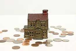 Farmhouse Antique Painted Cast Iron House Coin Bank #48852