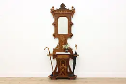 Victorian Eastlake Antique Walnut Hall Tree, Marble & Mirror #49484