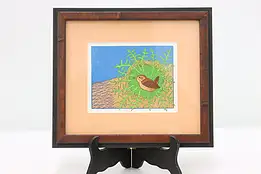 Winter Wren in Nest Vintage Original Screen Print Allen 9.5" #49204