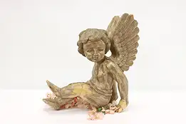 Painted & Carved Vintage Cherub Sculpture #49675