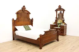 Victorian Antique 2 Pc Carved Walnut Bedroom Set, Queen Size #48646