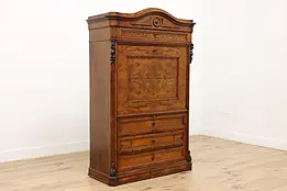 Biedermeier Antique Burl Secretary Desk, Secret Drawers #49408