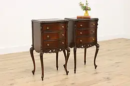 Pair of French Design Antique Carved Nightstands End Tables #50207