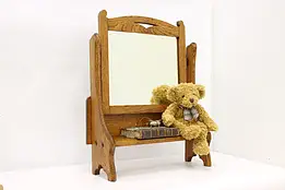 Arts & Crafts Antique Oak Tabletop Swivel Vanity Mirror #50086