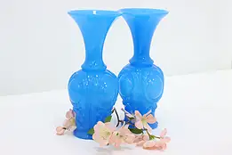 Pair of Traditional Vintage Blue Bristol Glass Flower Vases #49222