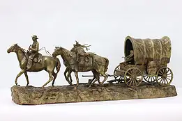 Cowboy Covered Wagon Statue Bronze Vintage Sculpture, Clark #50279