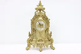 Baroque Design Vintage Cast Brass Mantel Clock, Shell Crest #48593
