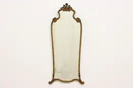 French Antique Hall or Boudoir Wall Mirror, Carved Flowers #50296