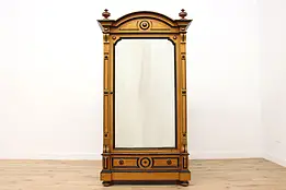 Victorian Antique Carved Butternut Armoire Wardrobe, Mirror #50458