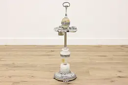 Art Deco Vintage Nickel Chairside Smoking Stand Glass Mounts #49580