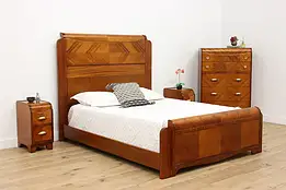 Art Deco Waterfall Vintage 4 Pc Bedroom Set, Queen Size Bed #50735