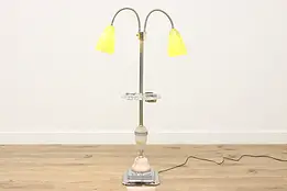 Art Deco Vintage Nickel Chairside Smoking Stand & Lamps ABCO #49582