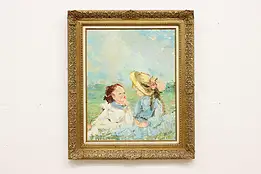 Young Girls in Field Vintage Original Oil Painting Beich 40" #50935