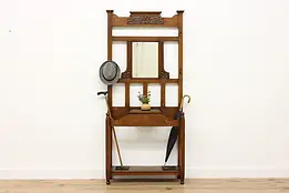 Art Nouveau Antique Carved Oak Coat & Umbrella Hall Stand #51216