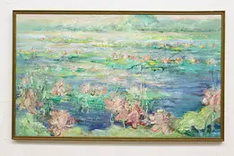 Water Lilies Vintage Original Oil Painting, Mia 62" #50922