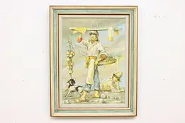 Boys & Dog Vintage Original Oil Painting Piletti 37.5" #51104
