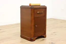 Art Deco Vintage Walnut Chairside End Side Table, Nightstand #51099
