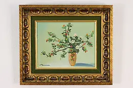 Still Life Vase Vintage Original Oil Painting Signed 15" #51723
