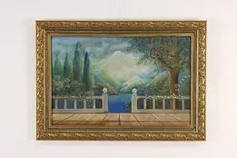 Veranda on Lagoon Vintage Original Pastel Painting 25.5" #51640