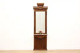 Victorian Eastlake Antique Walnut & Marble Pier Hall Mirror #51608