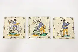 Set of 3 German Vintage Painted Ceramic Tiles, Villeroy Boch #49670
