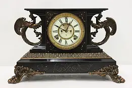 Victorian Antique Enameled Iron Mantel Clock Dragons Ansonia #39526