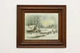 Victorian Winter Antique Print, Oak Frame, Chandler 29.5" #51788