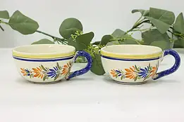 Pair of French Brittany Vintage Quimper Hand Painted Mugs #51392