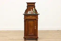 Renaissance Antique Carved Walnut & Marble Top Nightstand #51883