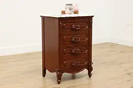Victorian Vintage Nightstand End Table, Marble, Carved Roses #51884