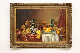 Fruit Still Life Vintage Original Oil Painting Cseh, 44.5" #51537