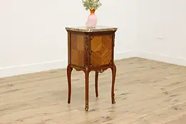 French Antique Satinwood & Marble Top Nightstand End Table #52354