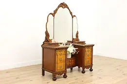 Tudor Design Carved Walnut Vanity or Dressing Table, Albert #52682