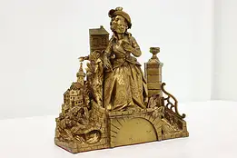 French Antique Bronze Statue Poet & Village Sculpture #53158