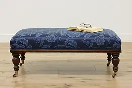 Tudor Design Vintage Carved Oak & Upholstered Bench Ottoman #52383