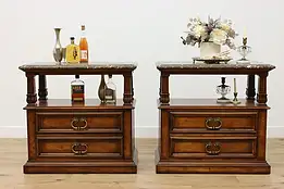 Pair of Henredon Vintage Marble Top Nightstands End Tables #52888