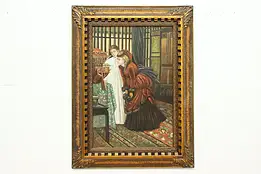 Ladies & Model Ship Vintage Original Painting Hanson 48.5" #53413