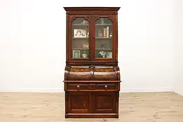 Victorian Antique Walnut Roll Top Secretary Desk & Bookcase #52870