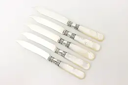 Set of 5 Mother of Pearl & Silver Fruit Cheese Knives, Sears #53606