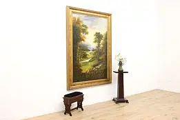 Country Sunset Vintage Original Oil Painting Humphrey 84.5" #53571