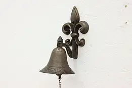 French Fleur de Lis Antique Patinated Iron Wall Door Bell #53669