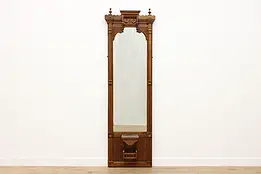 Victorian Eastlake Walnut & Marble Antique Pier Hall Mirror #53558