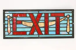 Art Deco Antique Arch Salvage Stained Leaded Glass Exit Sign #52220
