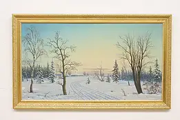 Winter Village Road Vintage Original Oil Painting Swider 52" #53738